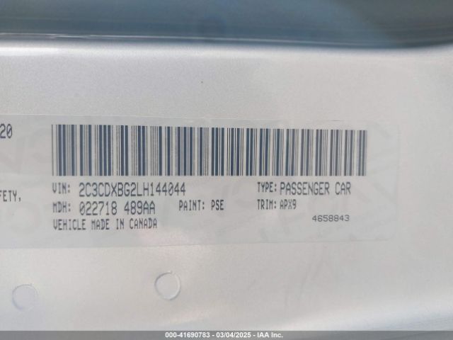 2C3CDXBG2LH144044 Dodge Charger Sxt Rwd