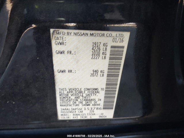 1N4AL3AP5GC153786 Nissan Altima 2.5 S