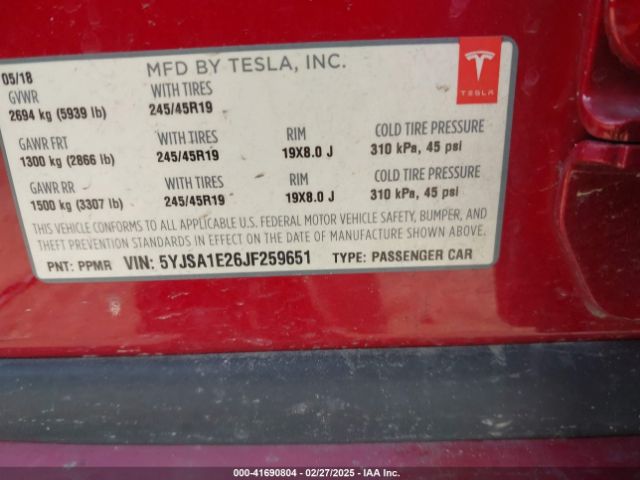 5YJSA1E26JF259651 Tesla MODEL S
