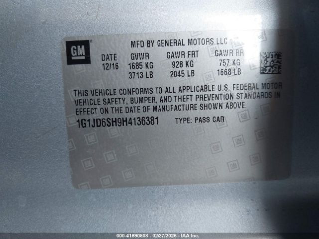 1G1JD6SH9H4136381 Chevrolet Sonic Lt Auto