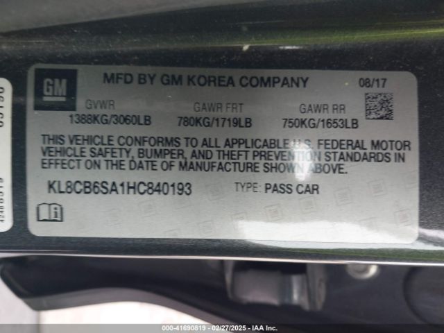 KL8CB6SA1HC840193 Chevrolet Spark Ls Cvt
