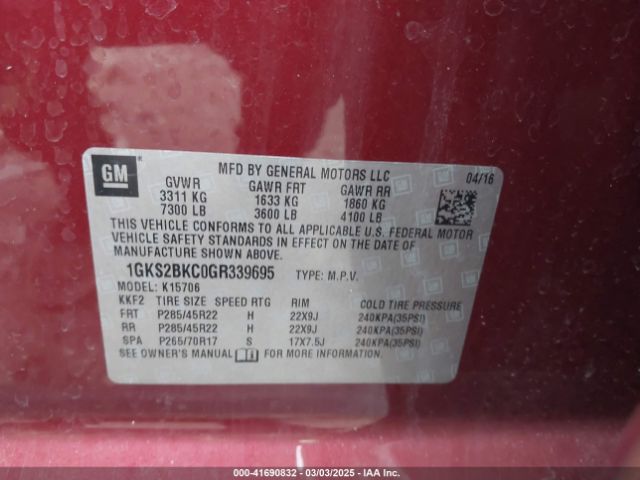 1GKS2BKC0GR339695 GMC YUKON SLT