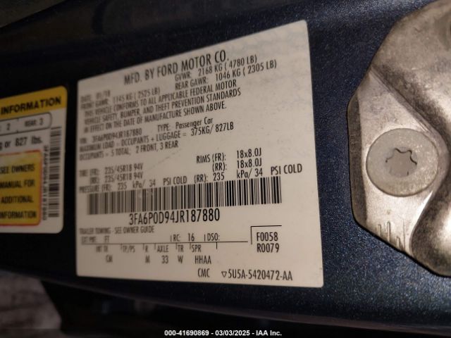 2018 FORD FUSION 3FA6P0D94JR187880 Photo 8