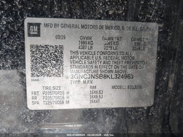 3GNCJNSB8KL324963 Chevrolet TRAX LS