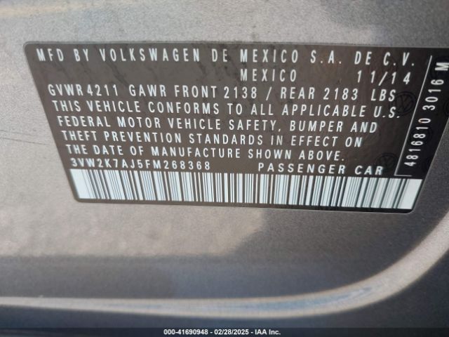 3VW2K7AJ5FM268368 Volkswagen Jetta 2.0l S