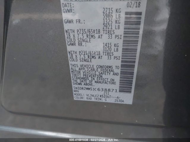 5N1DR2MM5JC638871 Nissan Pathfinder Sv