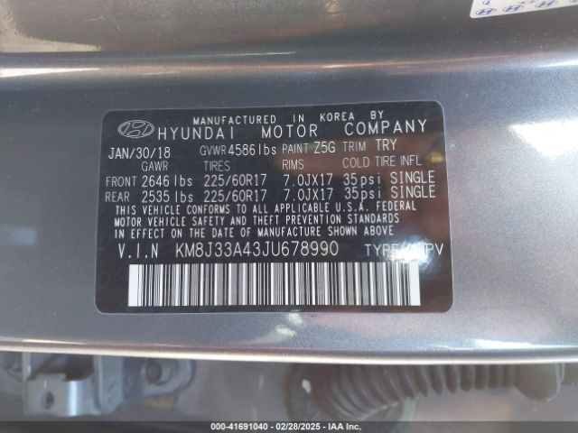 KM8J33A43JU678990 Hyundai TUCSON SEL