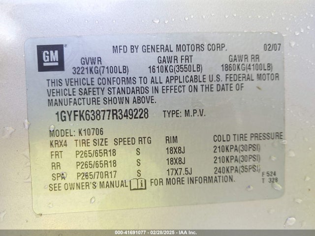 2007 CADILLAC ESCALADE 1GYFK63877R349228 Photo 8