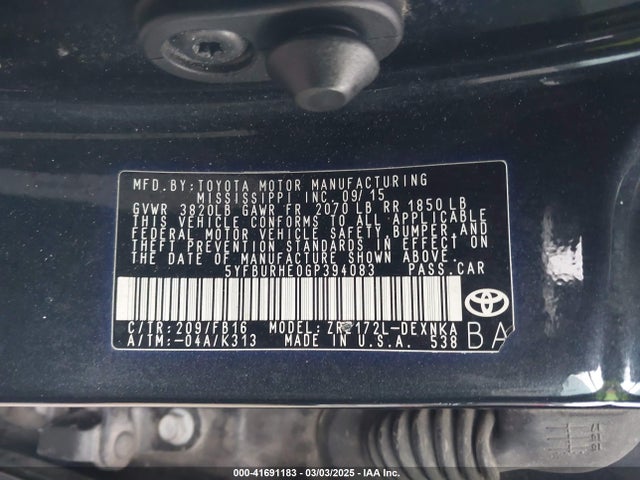 Toyota COROLLA LE 2016 5YFBURHE0GP394083 Image 9