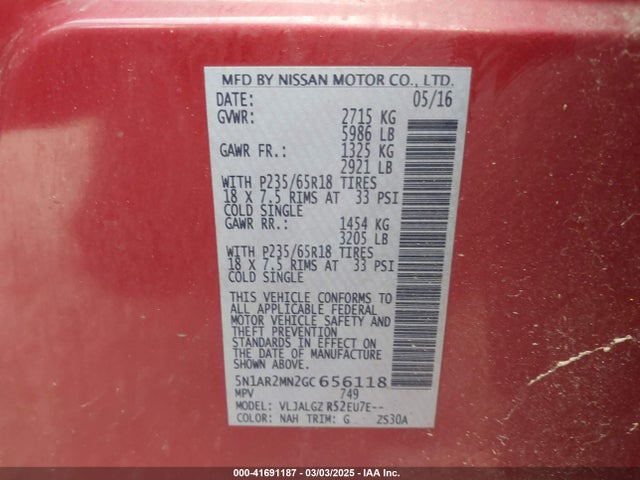 Nissan Pathfinder Sl 2016 5N1AR2MN2GC656118 Image 9