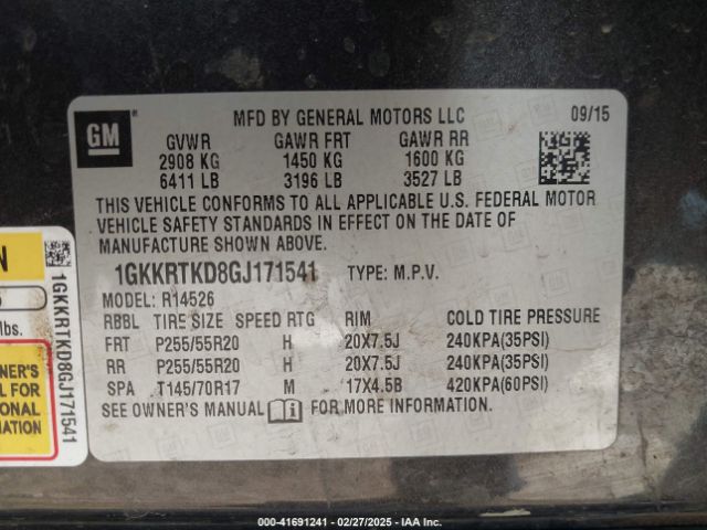 1GKKRTKD8GJ171541 GMC Acadia Denali