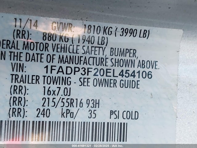 1FADP3F20EL454106 Ford FOCUS SE