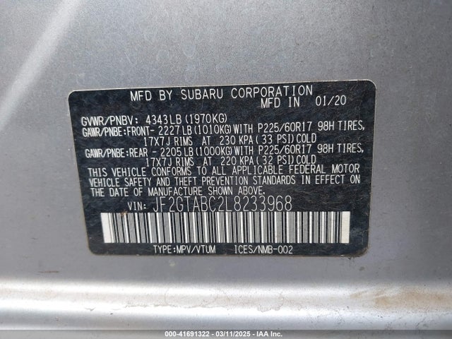Subaru Crosstrek 2020 JF2GTABC2L8233968 Image 9