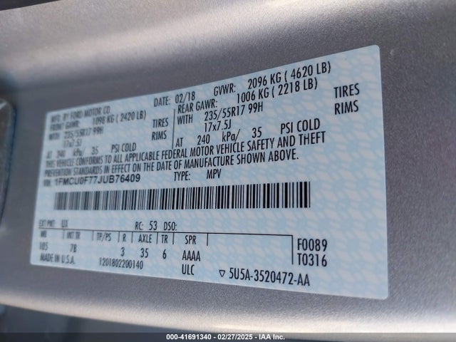 Ford ESCAPE S 2018 1FMCU0F77JUB76409 Image 9