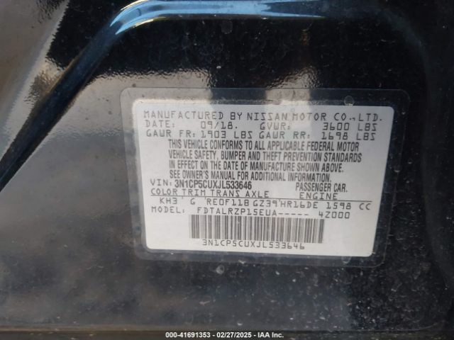 3N1CP5CUXJL533646 Nissan KICKS S