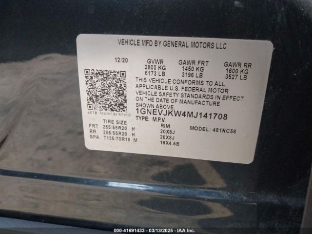 1GNEVJKW4MJ141708 Chevrolet Traverse Awd Rs