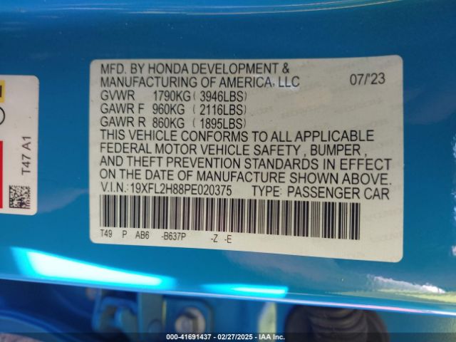 19XFL2H88PE020375 Honda Civic Sport