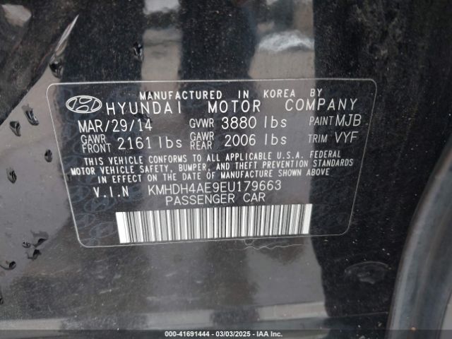 KMHDH4AE9EU179663 Hyundai ELANTRA SE