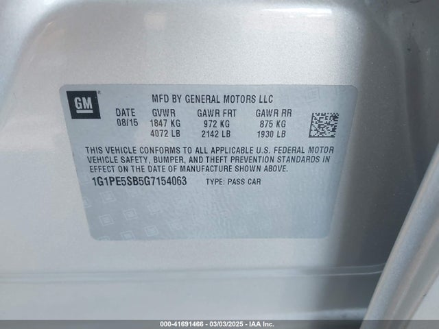 1G1PE5SB5G7154063 Chevrolet Cruze Limited 1lt Auto