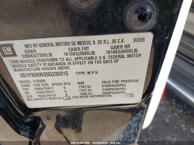 2005 CADILLAC ESCALADE ESV 3GYFK66N35G235015 Photo 8