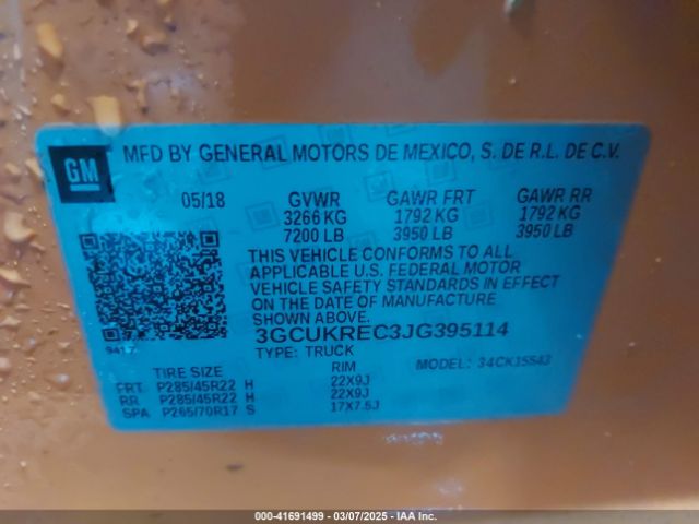 3GCUKREC3JG395114 Chevrolet Silverado 1500 1lt