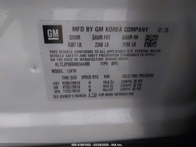 KL7CJPSB6MB344490 Chevrolet Trax Awd Lt