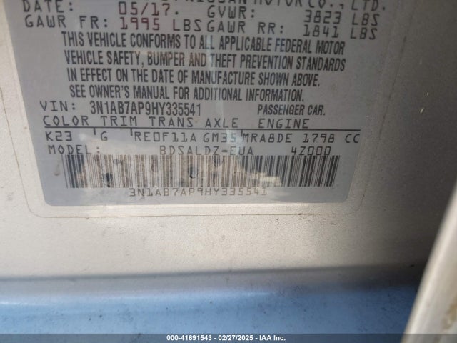 3N1AB7AP9HY335541 Nissan SENTRA SV