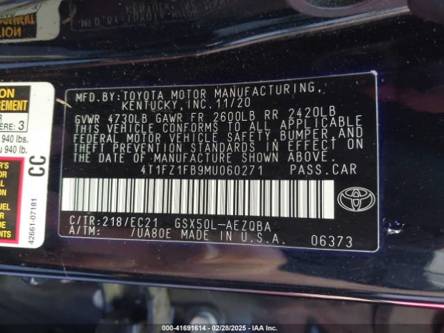 4T1FZ1FB9MU060271 Toyota Avalon Trd