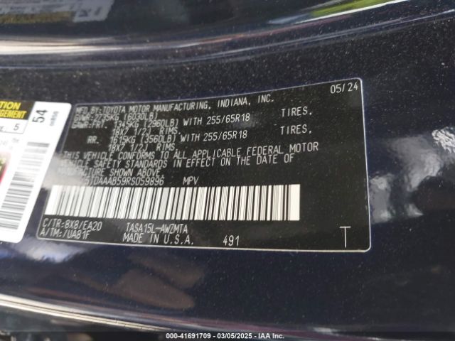 5TDAAAB59RS059896 Toyota Grand Highlander Xle