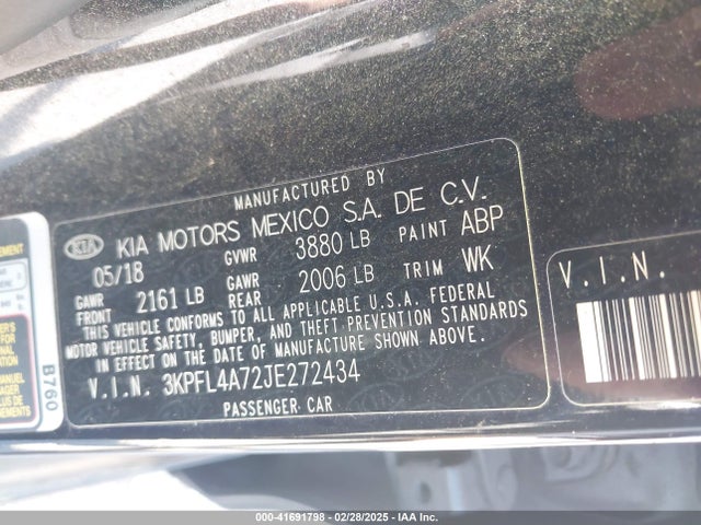 3KPFL4A72JE272434 KIA FORTE LX