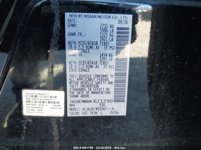5N1DR2MN6HC621290 Nissan Pathfinder S