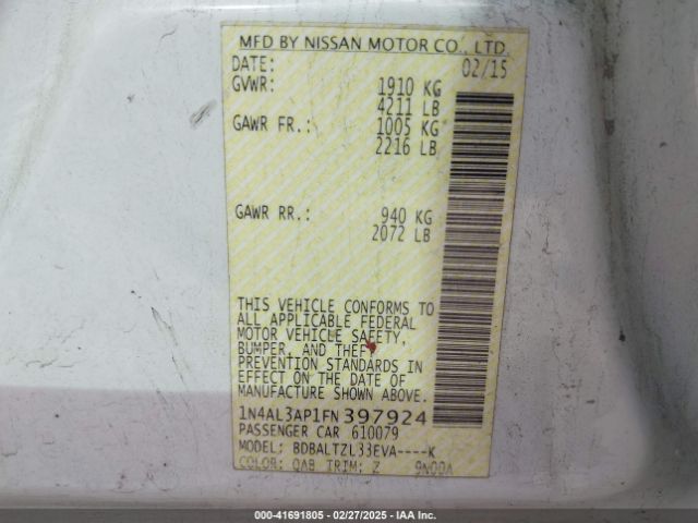 1N4AL3AP1FN397924 Nissan Altima 2.5 Sl
