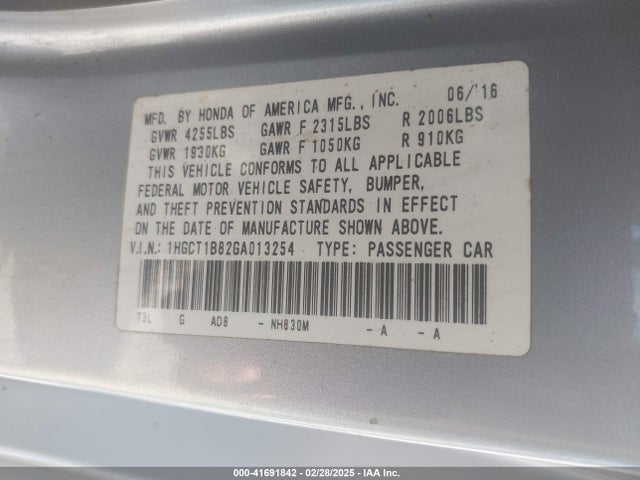 1HGCT1B82GA013254 Honda Accord Ex-l