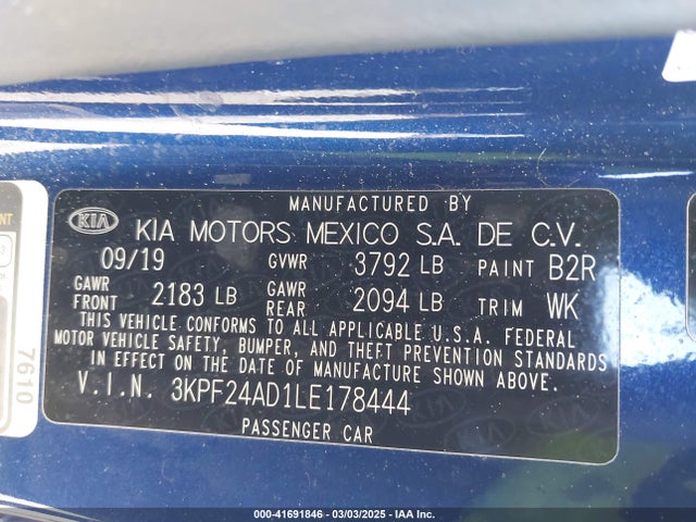 3KPF24AD1LE178444 KIA Forte Lxs