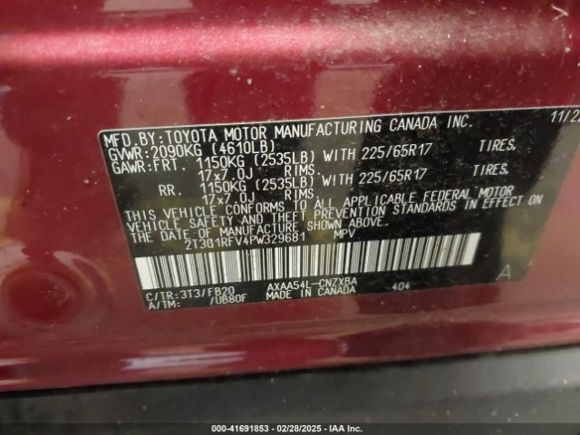 2T3G1RFV4PW329681 Toyota RAV4 LE