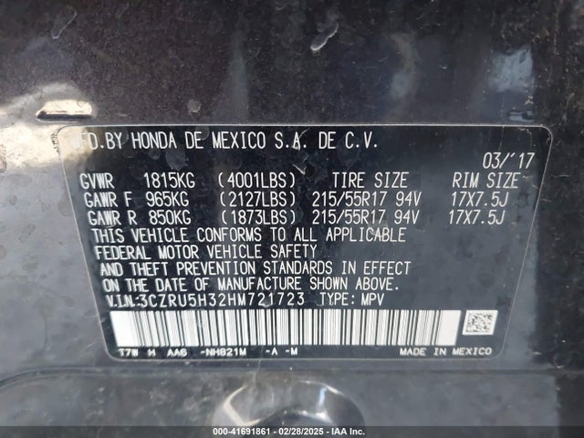3CZRU5H32HM721723 Honda HR-V LX