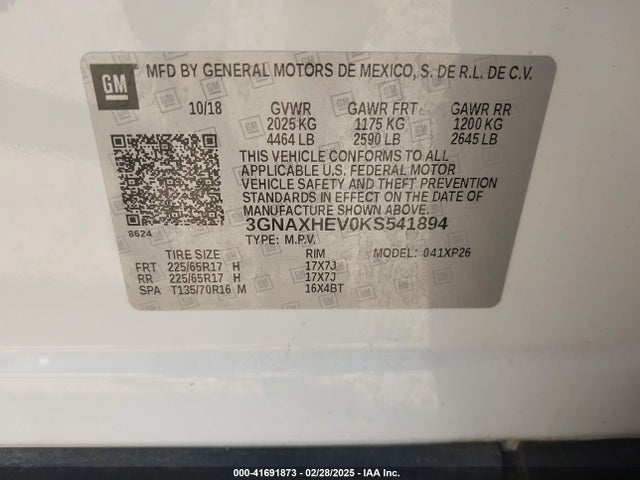 3GNAXHEV0KS541894 Chevrolet EQUINOX LS