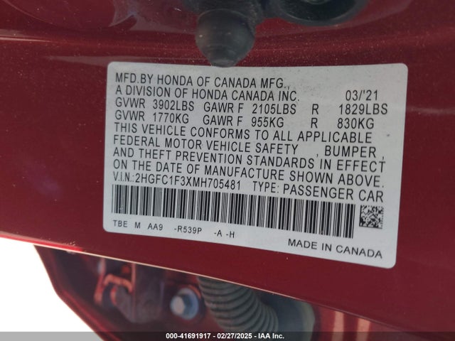 2HGFC1F3XMH705481 Honda CIVIC EX