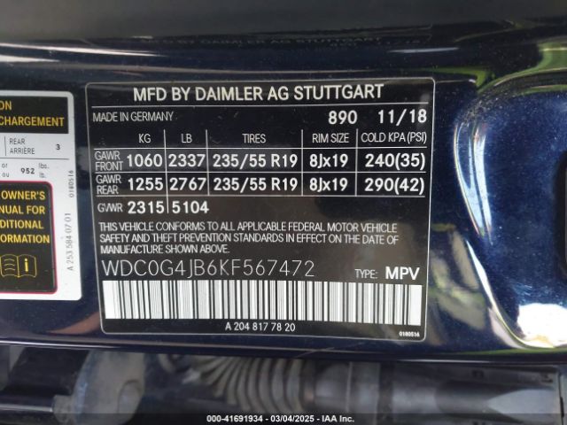 WDC0G4JB6KF567472 Mercedes-Benz GLC 300