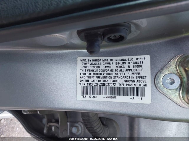 Honda Civic Lx 2016 19XFC2F52GE027072 Image 9