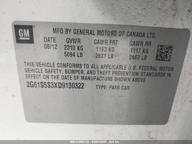 2013 CADILLAC XTS 2G61S5S3XD9130322 Photo 8