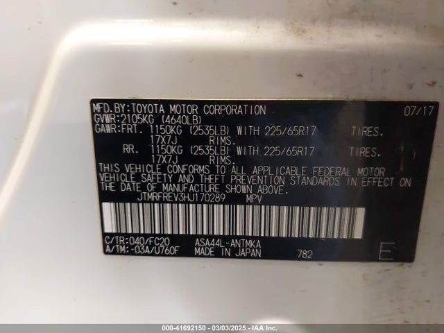 JTMRFREV3HJ170289 Toyota Rav4 Xle