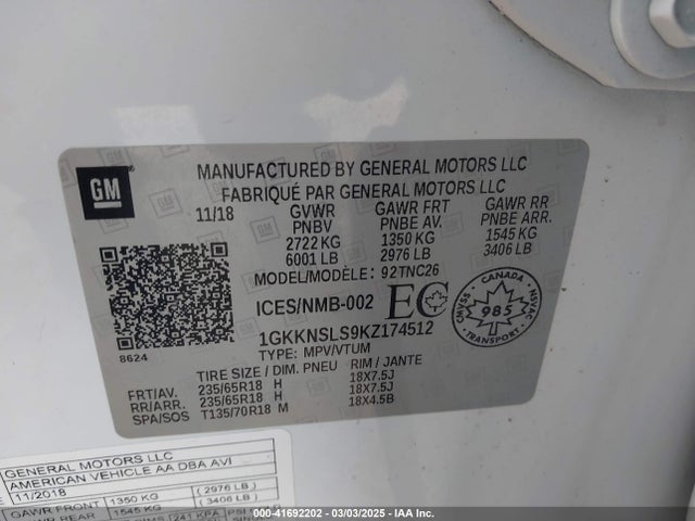 1GKKNSLS9KZ174512 GMC Acadia Sle-2