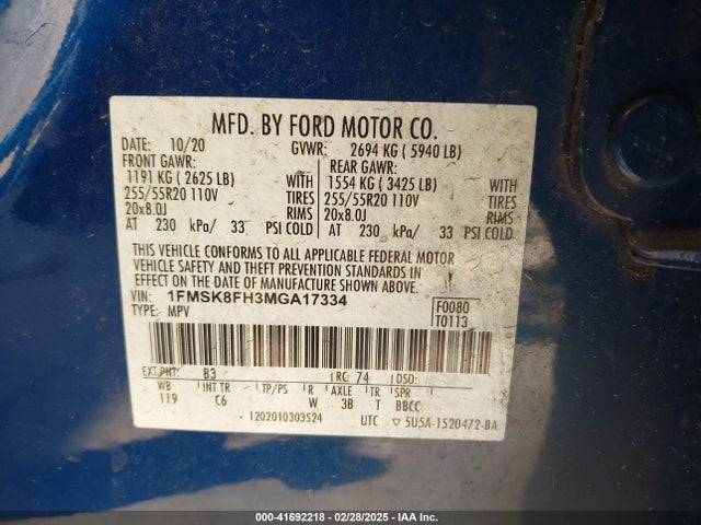 Ford Explorer Limited 2021 1FMSK8FH3MGA17334 Image 9