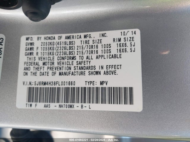 Honda CR-V LX 2015 5J6RM4H38FL001660 Image 9