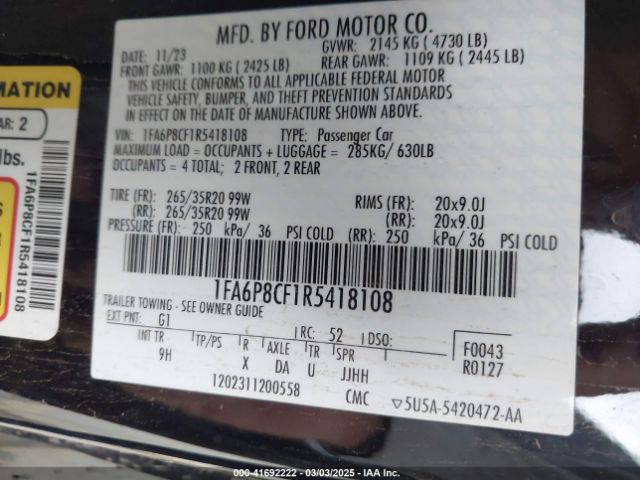 1FA6P8CF1R5418108 Ford Mustang Gt Premium Fastback