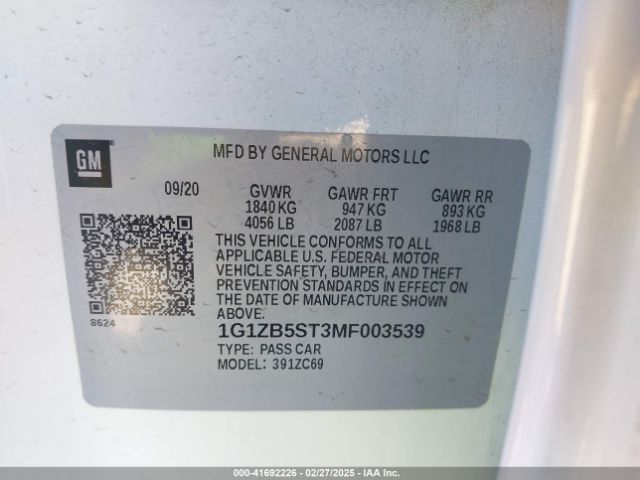 1G1ZB5ST3MF003539 Chevrolet Malibu Fwd Ls