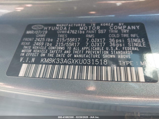 KM8K33AGXKU031518 Hyundai Kona Ev Limited