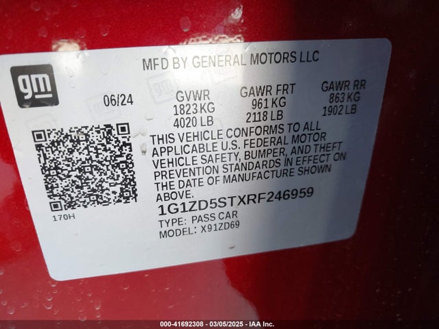 1G1ZD5STXRF246959 Chevrolet Malibu Fwd 1lt
