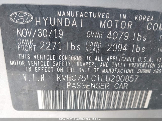 KMHC75LC1LU200857 Hyundai Ioniq Hybrid Se